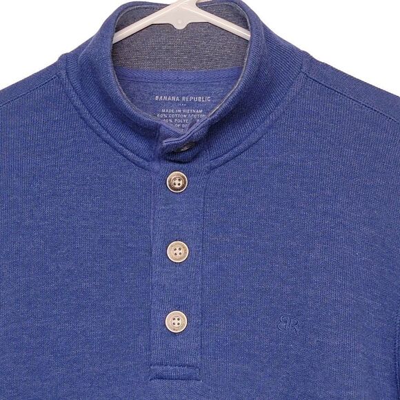 Banana Republic Sweater Mens L Pullover Henley Mock Neck Blue Contract Cuffs - Picture 4 of 11